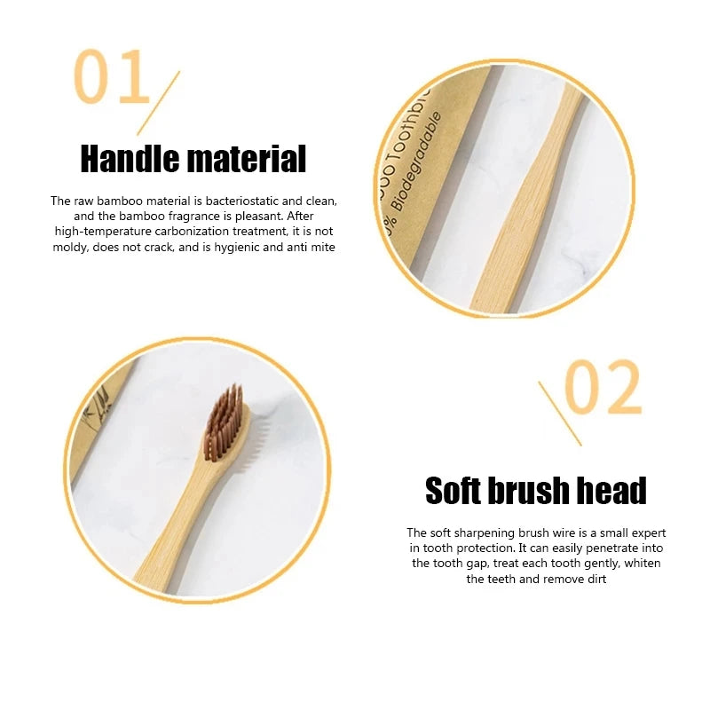 Reusable eco-friendly bamboo toothbrush by Craft Plus with natural bamboo handle and soft bristles.