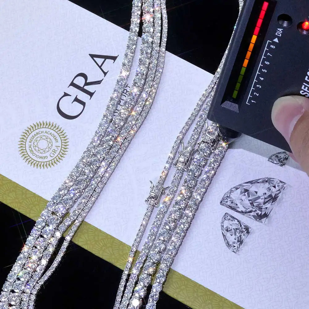 Craft Plus Hip Hop Moissanite Tennis Necklace featuring sparkling moissanite stones on a sleek silver chain.