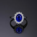 Princess Diana sapphire ring in 925 silver with a large blue sapphire gemstone and intricate silver band design.