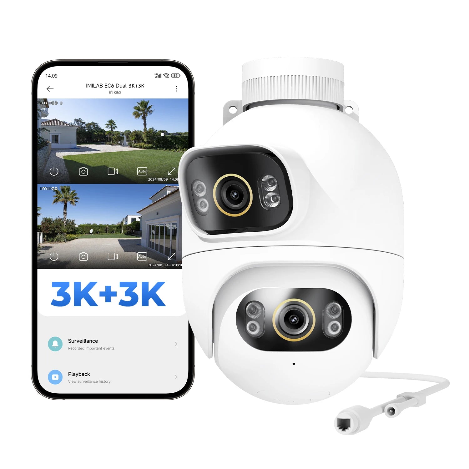 Craft Plus 10MP WiFi security camera with color night vision and human tracking, showing the camera’s sleek design and lens details.