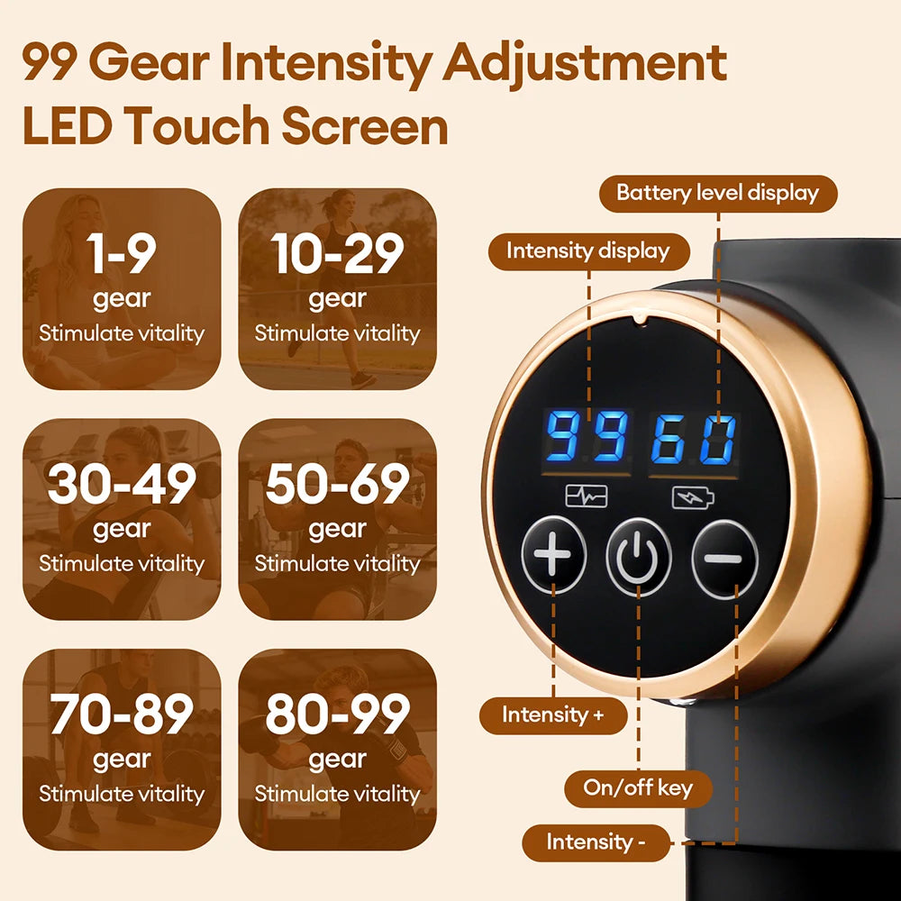 Craft Plus 11-in-1 high-frequency massage gun with multiple attachment heads for muscle relief and relaxation.