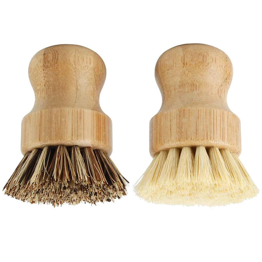 Bamboo eco-friendly dish scrub brush by Craft Plus with natural bristles for cleaning dishes and kitchenware.
