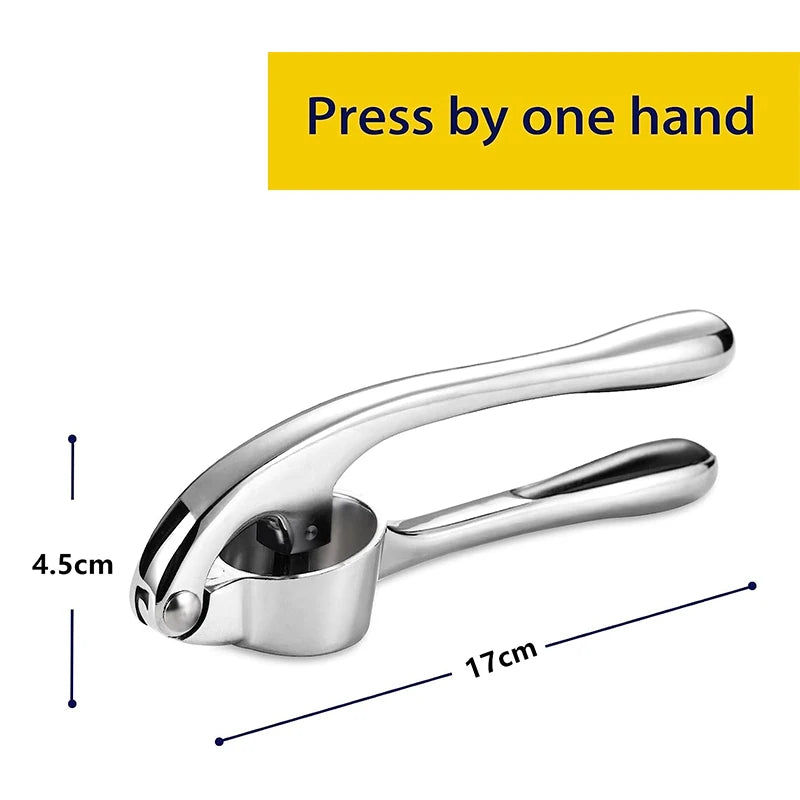 Craft Plus premium stainless steel garlic press with ergonomic handle and sturdy construction for easy garlic crushing.