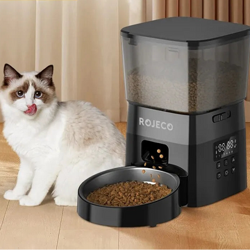 Craft Plus automatic pet food feeder dispenser with clear food container and digital control panel for easy feeding.
