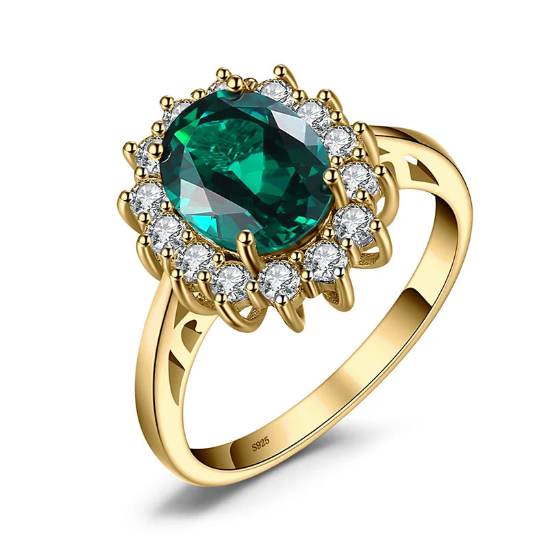 Princess Diana sapphire ring in 925 silver featuring a large central blue sapphire gemstone and intricate silver band design.