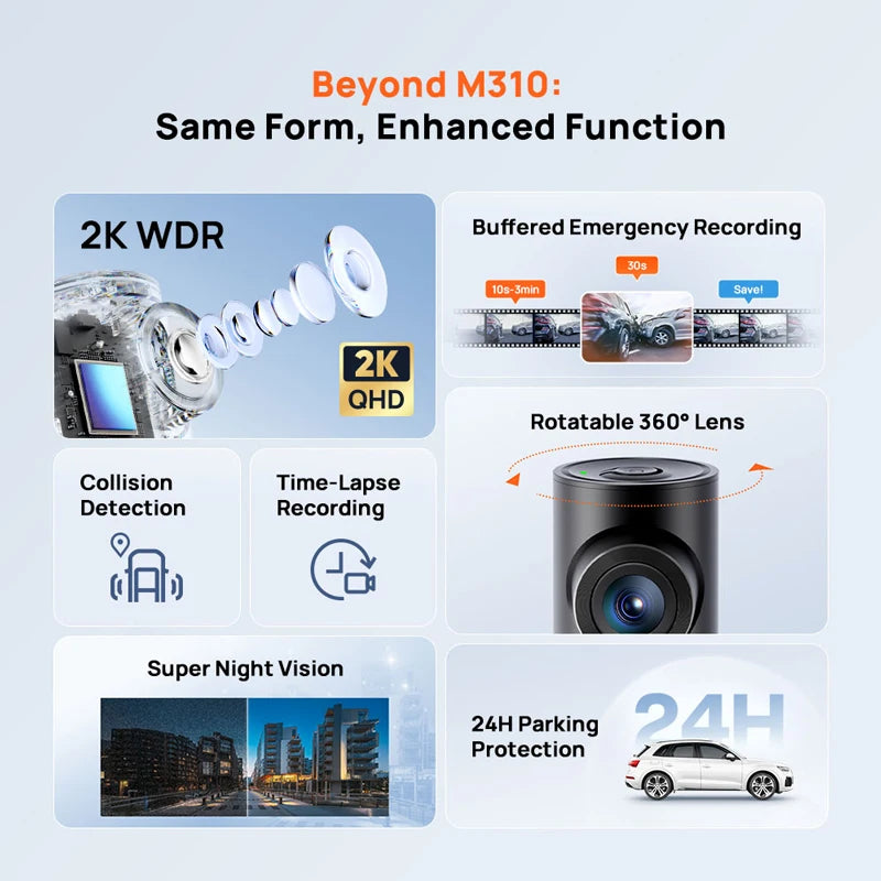 Craft Plus 1440P dash cam with parking monitor mounted on a vehicle windshield, capturing clear road footage.