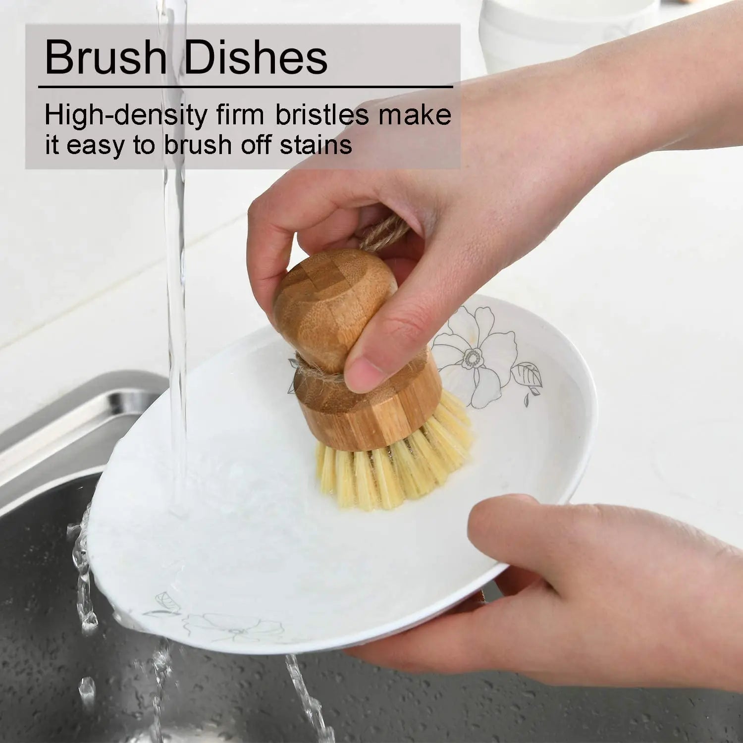 Craft Plus bamboo eco-friendly dish scrub brush with wooden handle and bristles for natural cleaning.