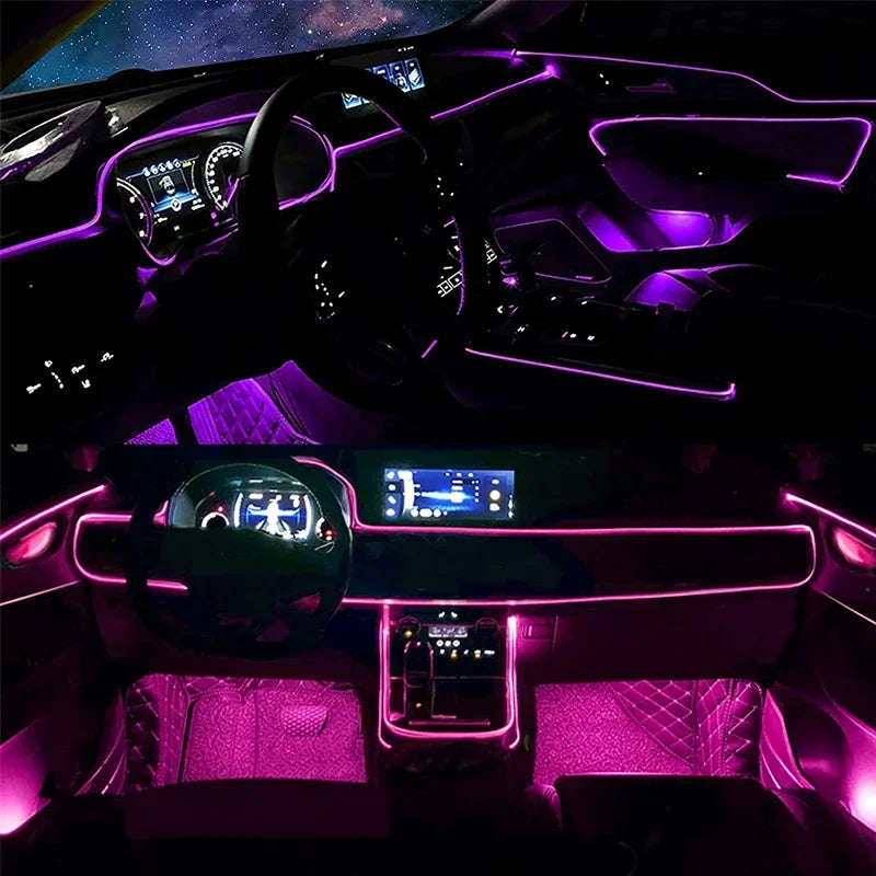 RGB LED strip for car interior lights by Craft Plus with app control, featuring colorful lighting and flexible installation.