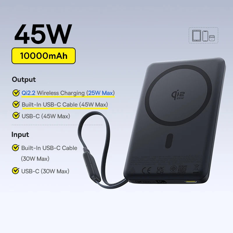 Craft Plus Magnetic Power Bank 10000mAh with sleek design and USB ports, portable device for charging on the go.