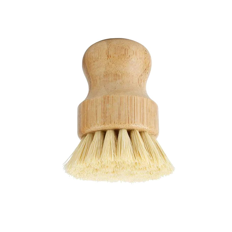 Eco-friendly bamboo dish scrub brush by Craft Plus with natural bristles for gentle cleaning of dishes and kitchenware.