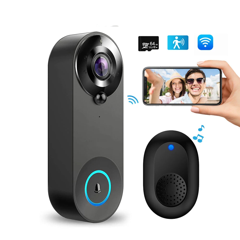Wireless video doorbell camera by Craft Plus with 1080P HD video, featuring a sleek design and motion detection capabilities.