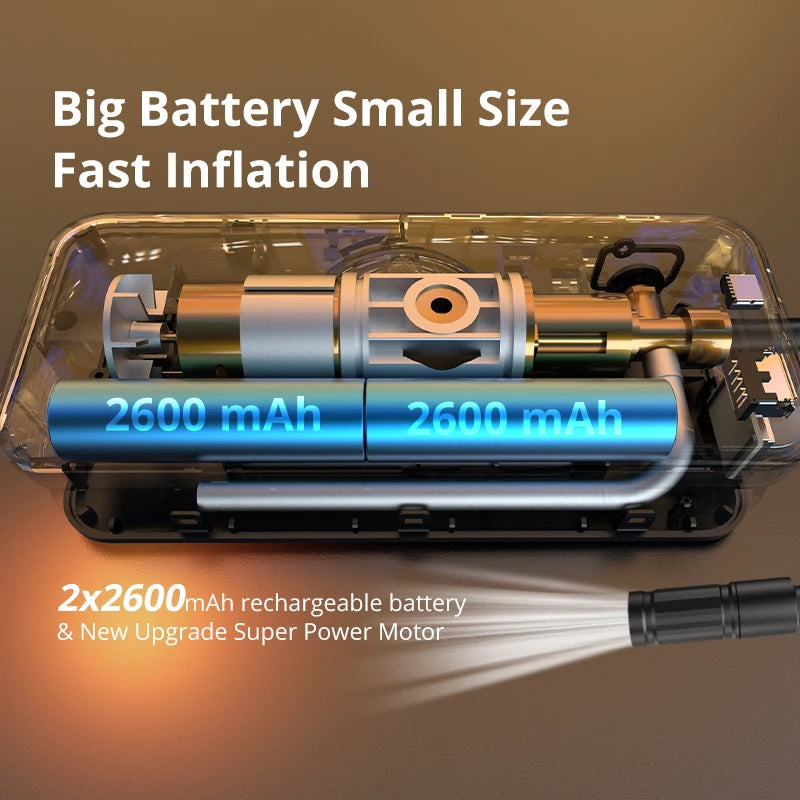 Rechargeable Craft Plus air pump tire inflator with digital display and nozzle for easy inflation of car and bicycle tires.