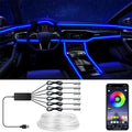 RGB LED strip for car interior lights by Craft Plus, showing colorful illuminated LED strip with app control functionality.