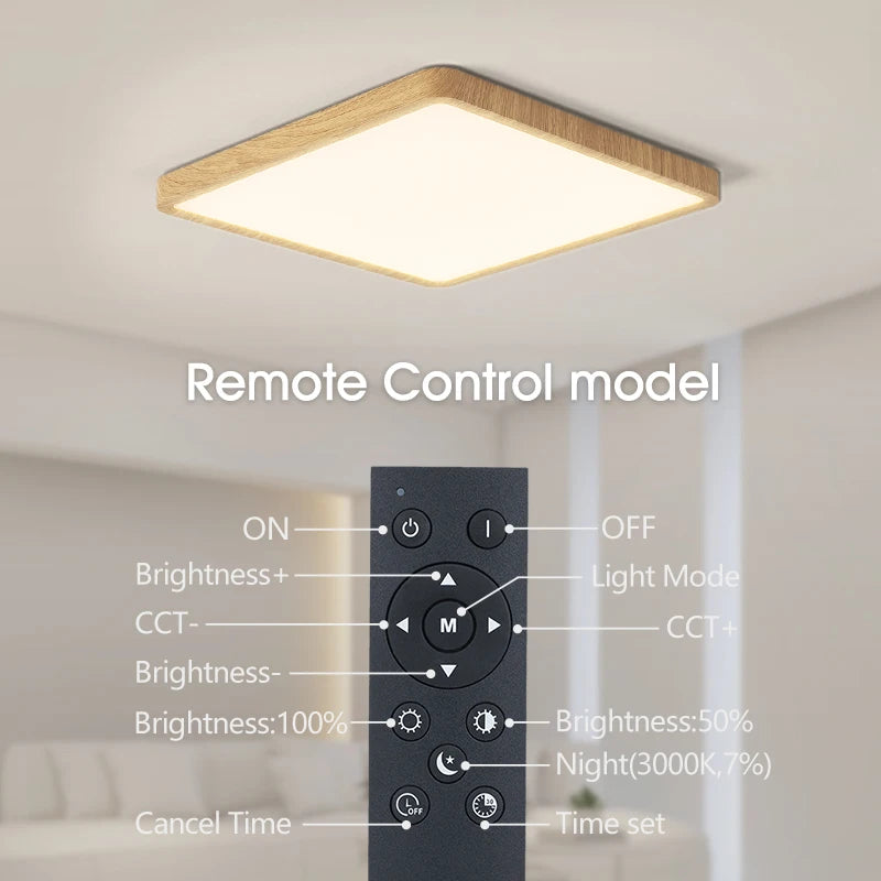 Smart LED ceiling lamp with wood grain finish from Craft Plus, featuring Alexa and Google voice control for easy lighting management.