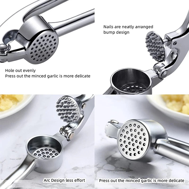 Craft Plus premium stainless steel garlic press with ergonomic handle and durable construction, ready for mincing garlic.