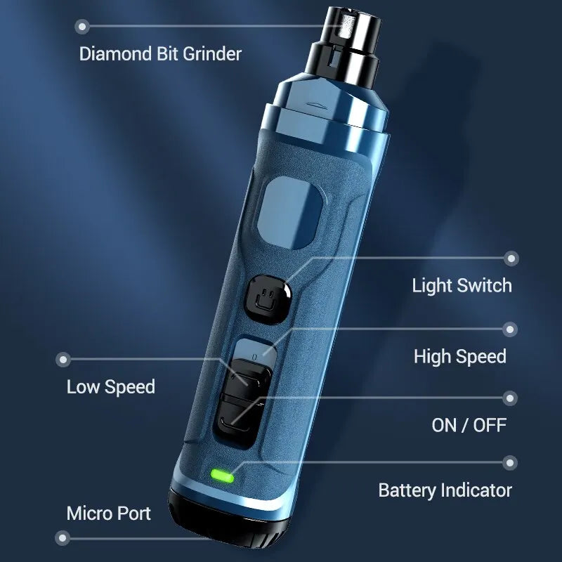 Rechargeable Craft Plus electric dog nail clippers and professional grinder with ergonomic design and safety features.