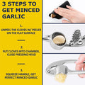 Craft Plus premium stainless steel garlic press with ergonomic handle and durable construction, ready for efficient garlic crushing.