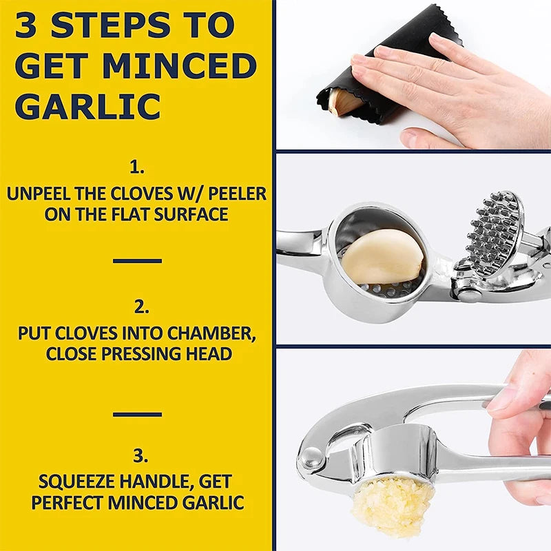 Craft Plus premium stainless steel garlic press with ergonomic handle and durable construction, ready for efficient garlic crushing.