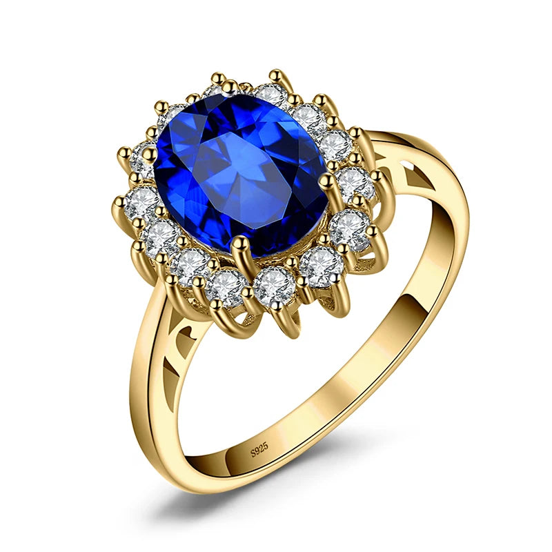 Princess Diana Sapphire Ring in 925 silver featuring a large blue sapphire gemstone and intricate silver detailing.