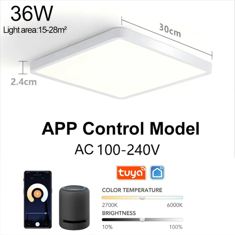 Smart LED ceiling lamp with wood grain finish from Craft Plus, featuring Alexa and Google voice control, modern lighting for home.