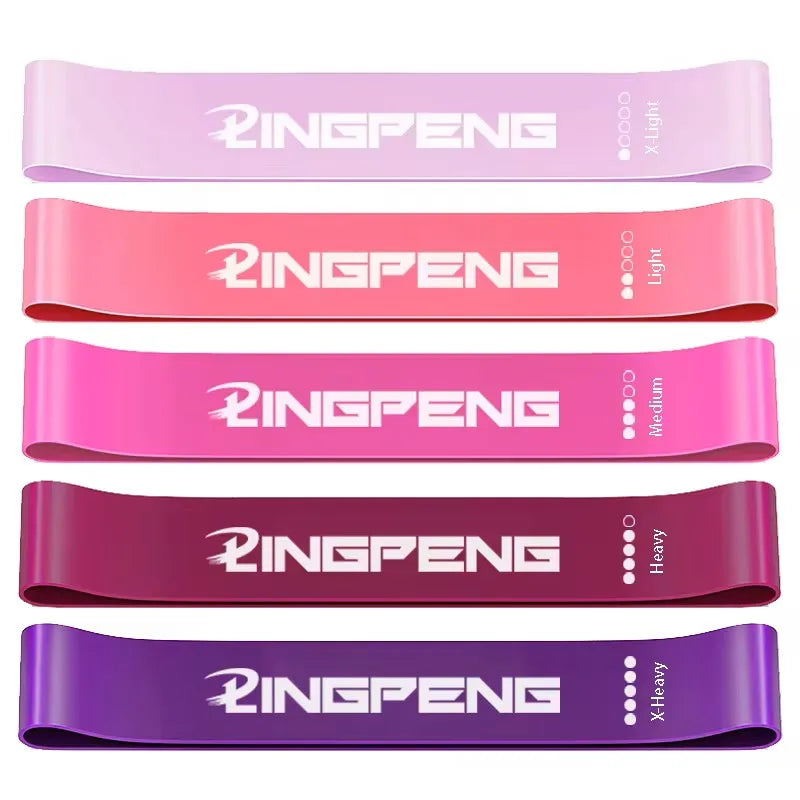 Set of colorful resistance bands for yoga and fitness training from Craft Plus, displayed in a variety of lengths and elastic strengths.