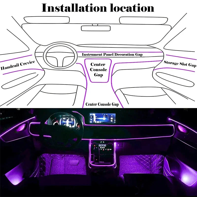 RGB LED strip for car interior lights by Craft Plus, featuring app control and customizable color lighting.