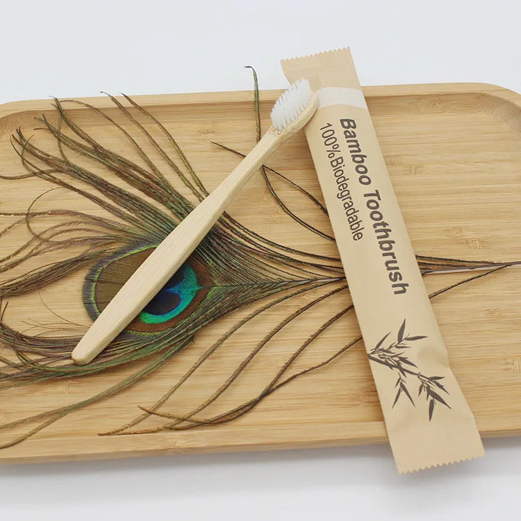 Craft Plus reusable eco-friendly bamboo toothbrush with natural bamboo handle and soft bristles, eco-conscious dental care.