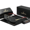 Craft Plus UV400 polarized driving glasses for men and women with sleek black frames and tinted lenses for sun protection.