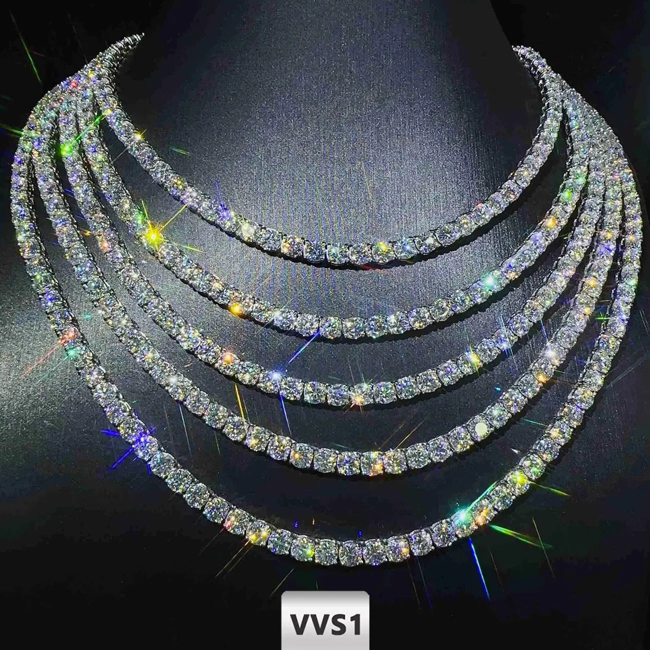 Craft Plus Hip Hop Moissanite Tennis Necklace with sparkling gemstone-studded chain and secure clasp, elegant jewelry accessory.