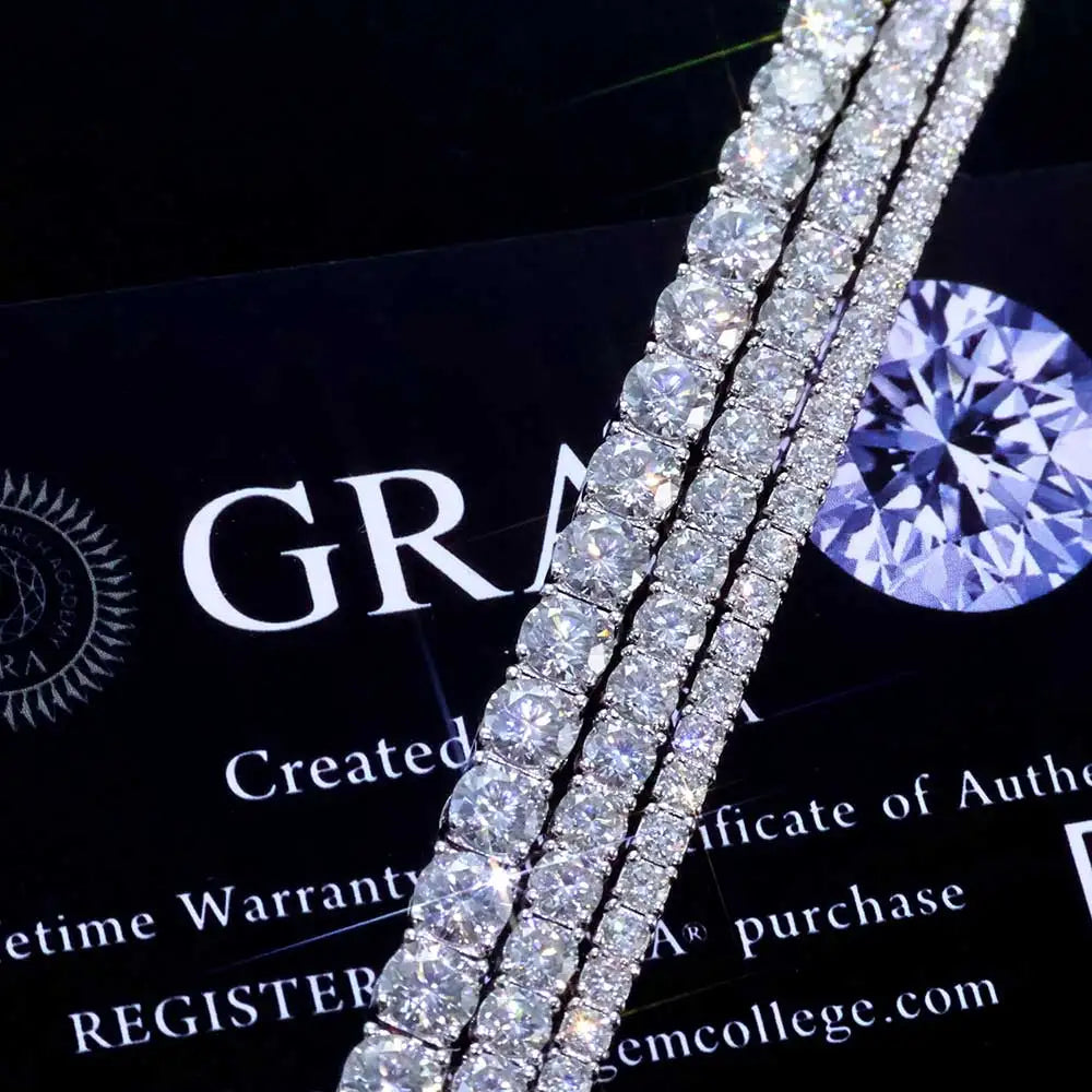 Craft Plus Hip Hop Moissanite Tennis Necklace with sparkling moissanite stones on a sleek silver chain.