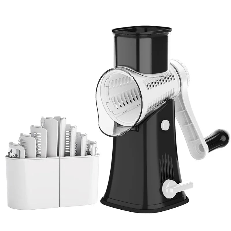 Craft Plus 5-in-1 rotary cheese and kitchen grater with multiple blades for versatile food prep and grating tasks.
