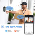 Wireless video doorbell camera in black with 1080P HD resolution, from Craft Plus, mounted outdoors showing front door view