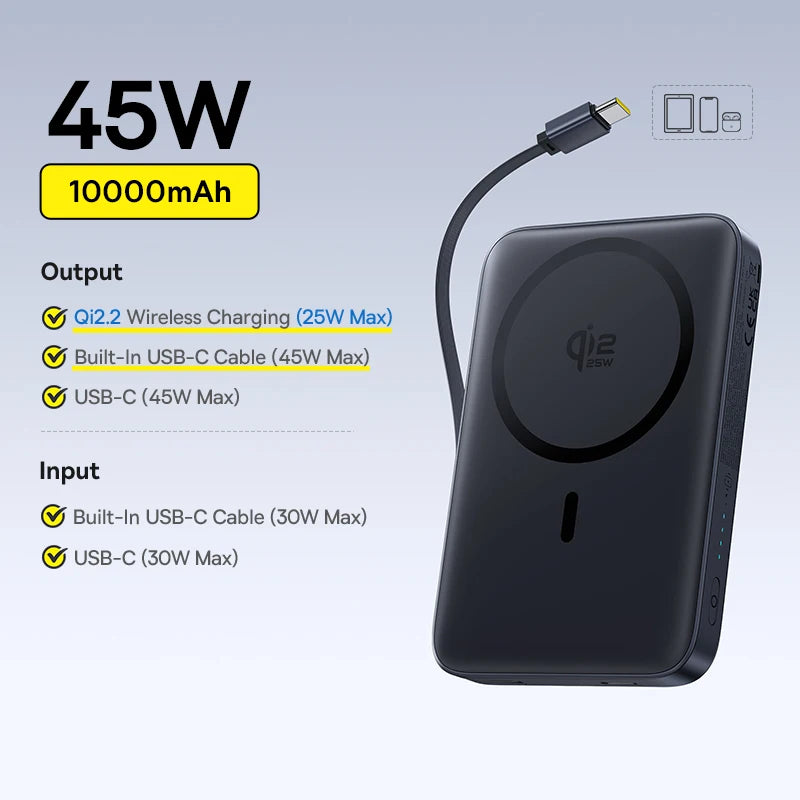 Craft Plus Magnetic Power Bank 10000mAh with sleek design and USB ports for portable charging on the go.