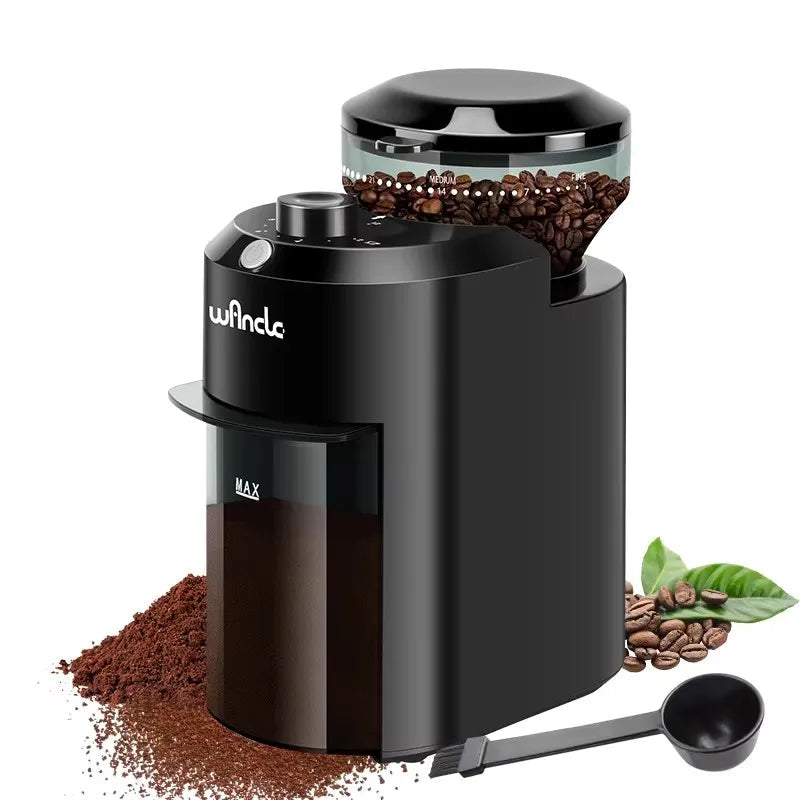 Craft Plus adjustable 28 electric burr coffee grinder machine with stainless steel burrs and compact design.