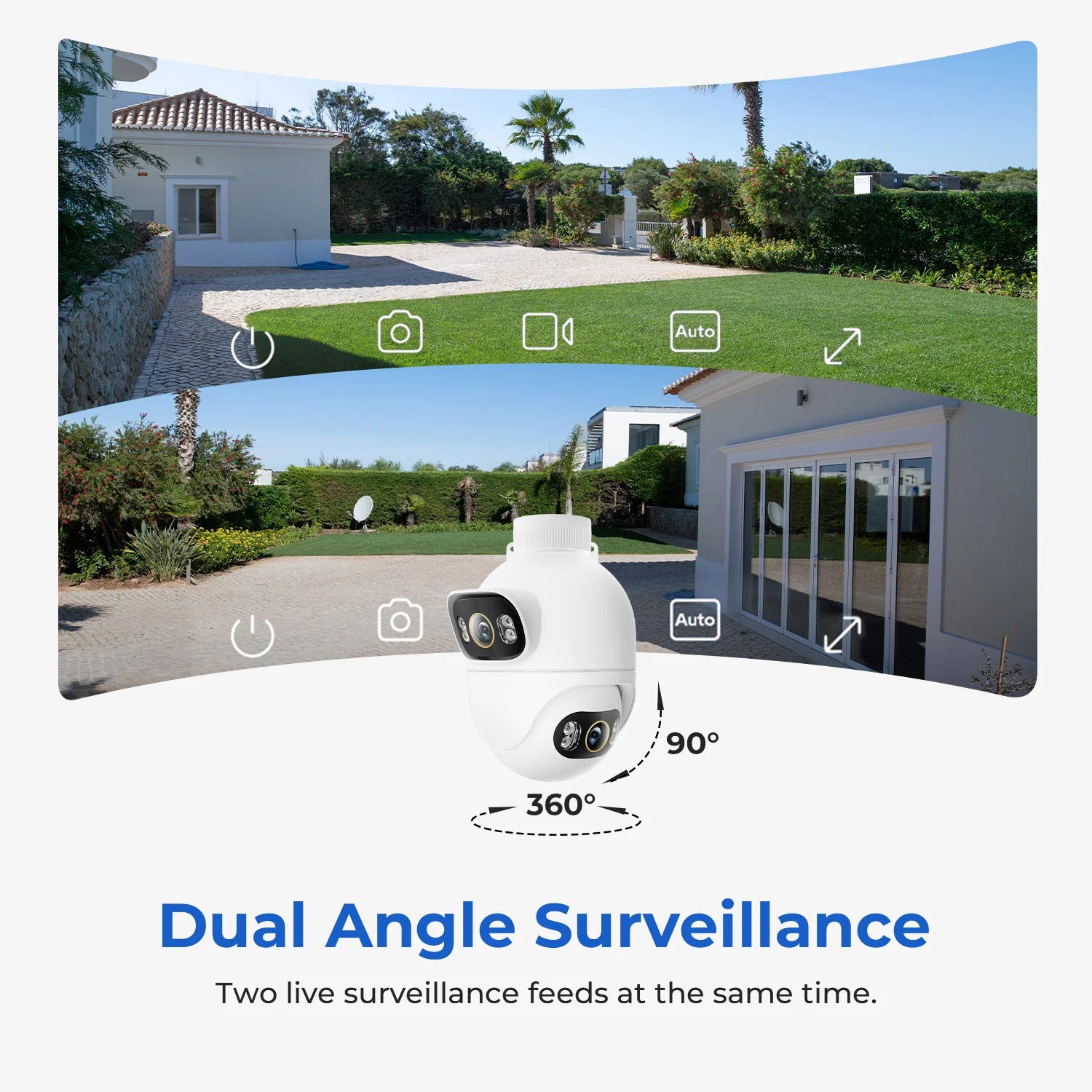 Craft Plus 10MP WiFi security camera with color night vision and human tracking features, showing the camera mounted indoors.