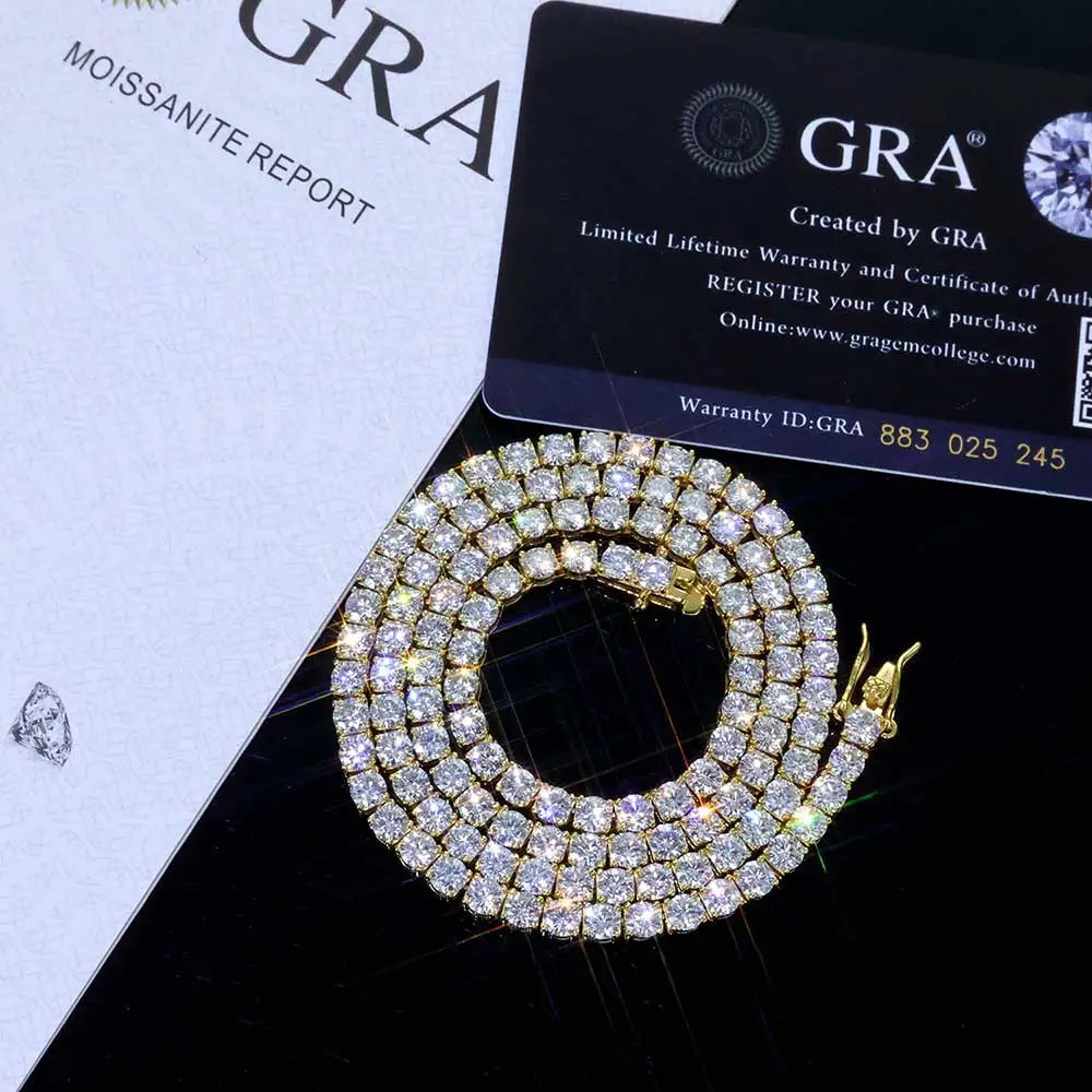 Craft Plus Hip Hop Moissanite Tennis Necklace with sparkling gemstone-studded chain and secure clasp design.