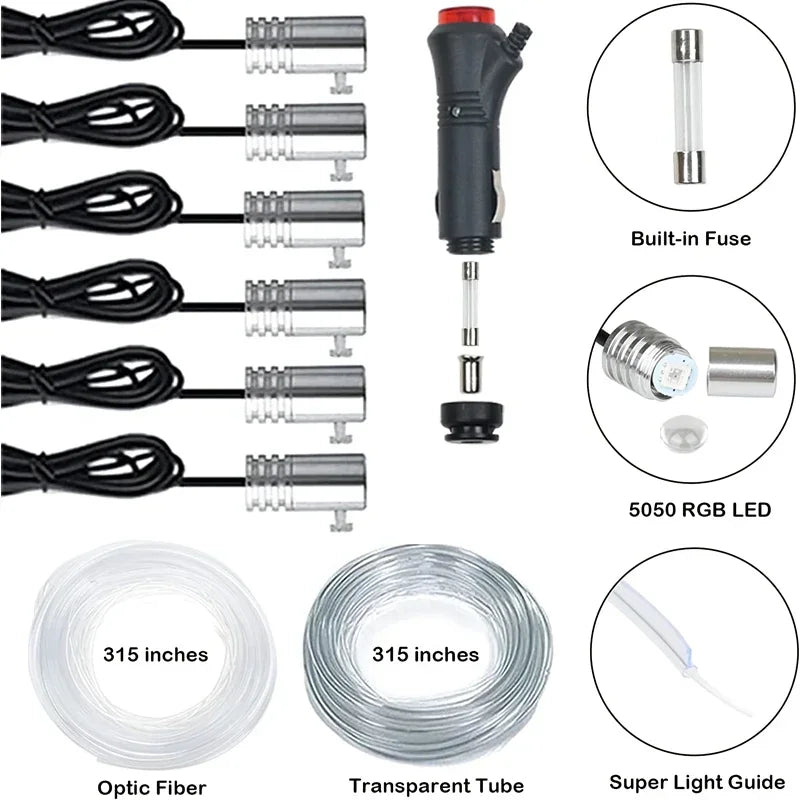 Craft Plus RGB LED strip for car interior lights with app control, showing colorful illuminated strip inside a vehicle.