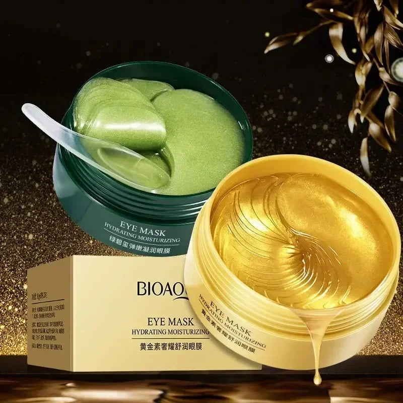 Craft Plus collagen eye mask gel patches for puffiness and wrinkles, showing soothing patches applied under the eyes.