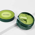Craft Plus collagen eye mask gel patches for puffiness and wrinkles, shown applied around the eyes in the image.