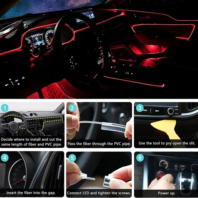 RGB LED strip for car interior lights from Craft Plus, featuring app control and customizable multi-color lighting.