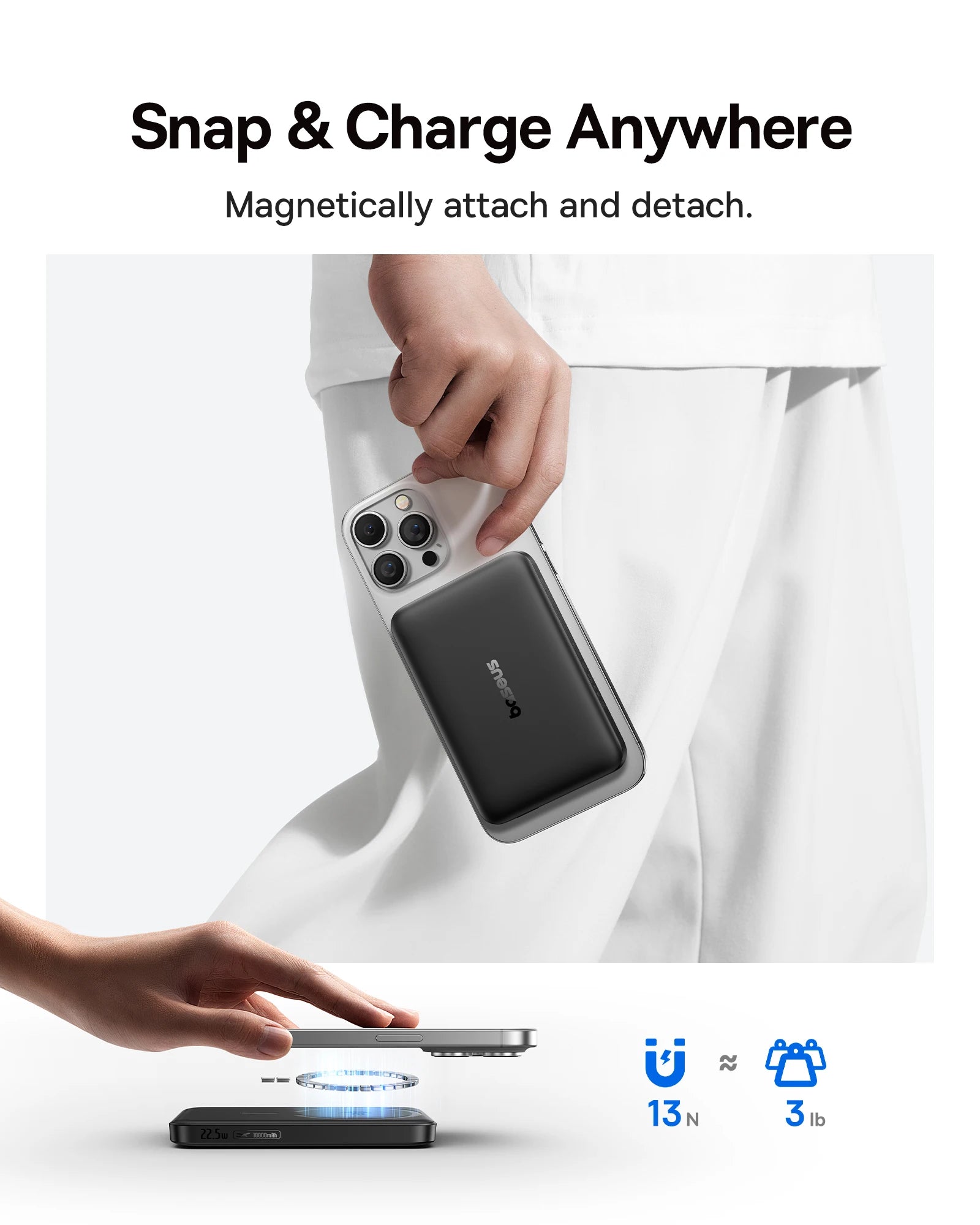 Craft Plus Magnetic Power Bank 10000mAh with magnetic charging feature and compact design, ideal for portable device charging.