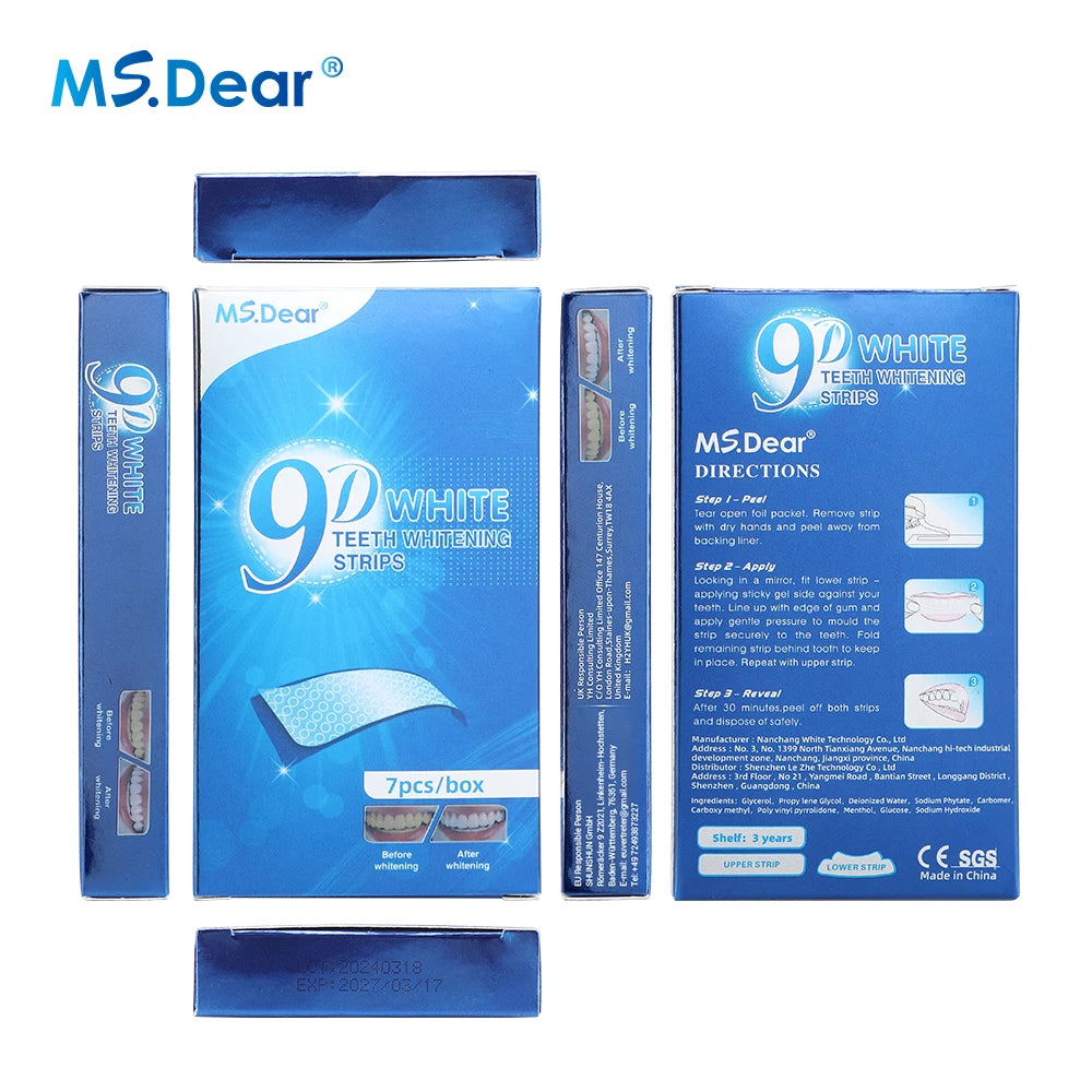 Craft Plus 9D Gel Teeth Whitening Strips package with whitening strips and applicator in a close-up view.