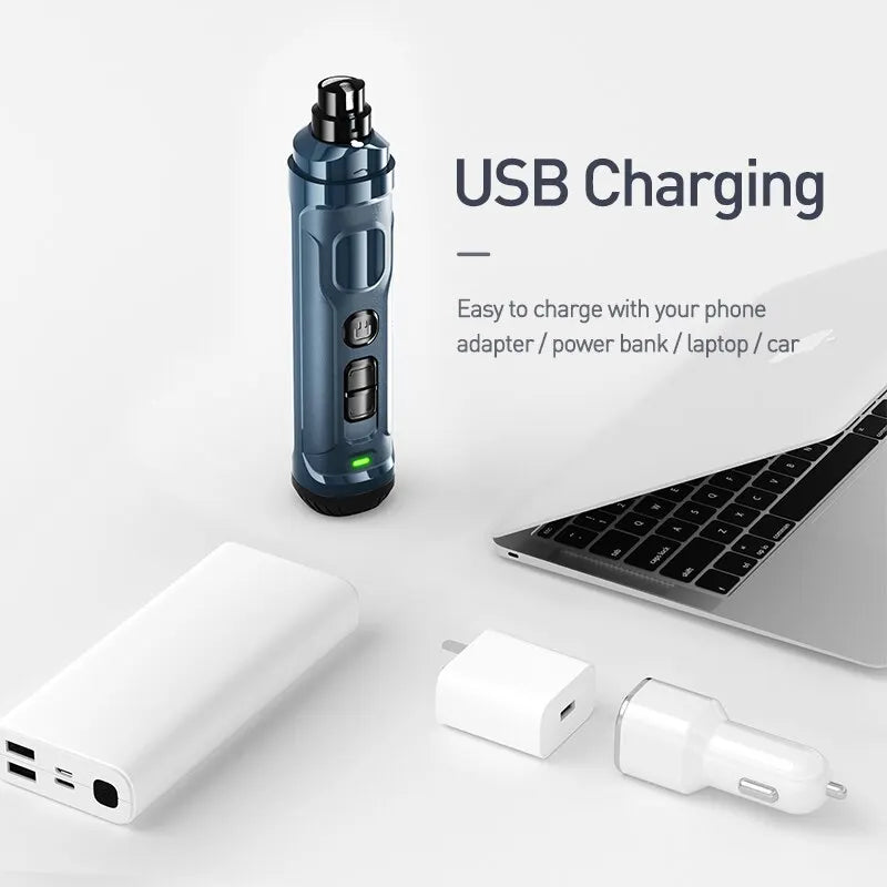 Rechargeable electric dog nail clippers by Craft Plus, professional grinder with ergonomic design and safety grinding features.