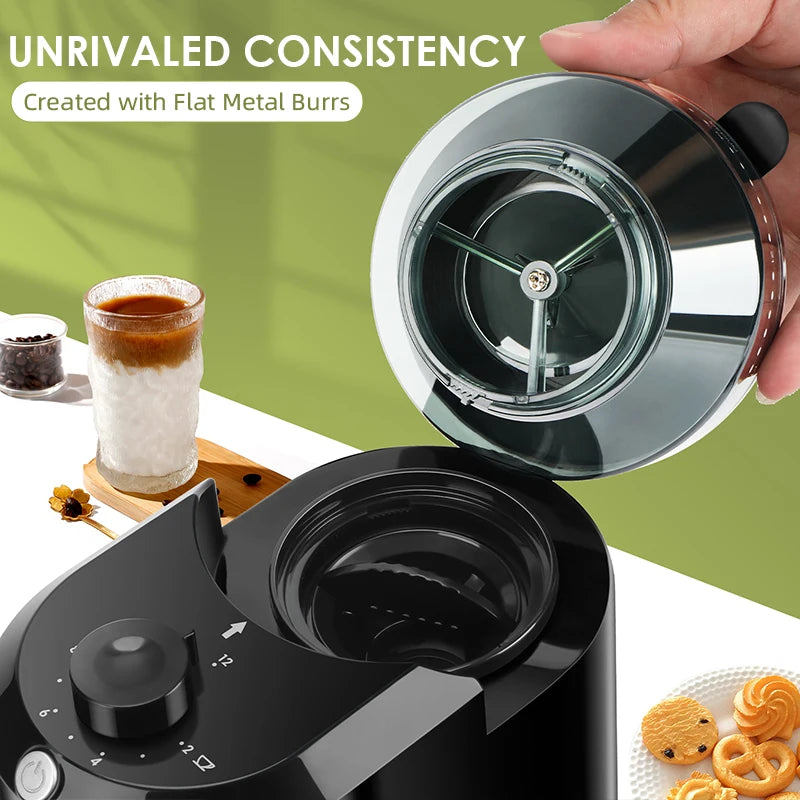 Craft Plus adjustable 28 electric burr coffee grinder machine with stainless steel burrs and compact design.