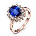 Princess Diana sapphire ring crafted in 925 silver with a sparkling blue sapphire gemstone and intricate design details.