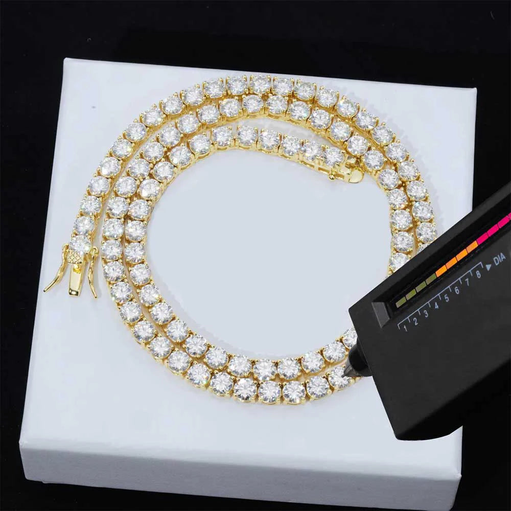 Craft Plus Moissanite tennis necklace featuring sparkling, round-cut stones on a sleek silver chain for elegant style.
