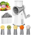 Craft Plus 5-in-1 rotary cheese grater with multiple blades for versatile cheese, vegetable, and fruit grating in a compact kitchen tool.