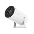 Craft Plus HY300 Pro 8K Android 14 projector showing a vibrant 8K image on a wall with a sleek design and control buttons.