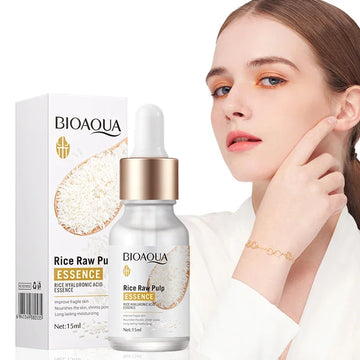 Craft Plus Rice Essence Hyaluronic Acid Brightening Face Serum bottle with dropper, skincare product for hydration and glow.