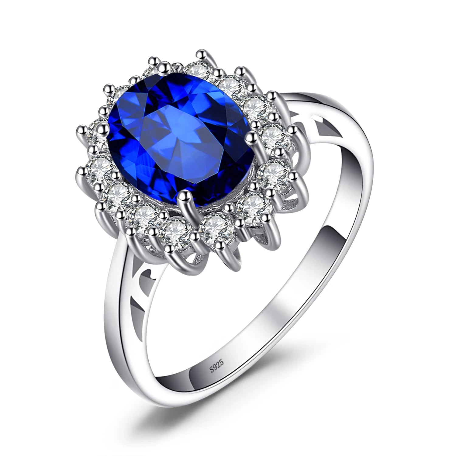 Princess Diana sapphire ring in 925 silver with a central blue sapphire and silver band, crafted by Craft Plus.